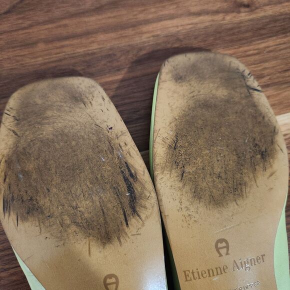 Etienne Aigner Lime Green Pumps Heels Womens 8.5 M Gardener Leather Stacked Heel - Picture 13 of 13